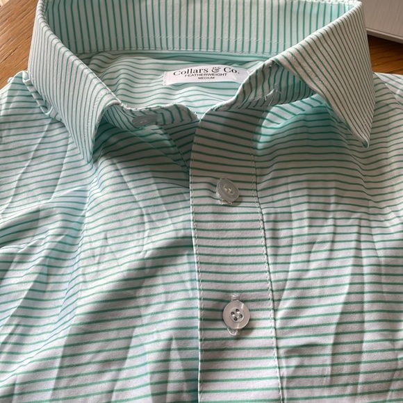 Collars & Co. Featherweight Flex Polo Augusta Green Stripe Size Medium NEW - Picture 6 of 6